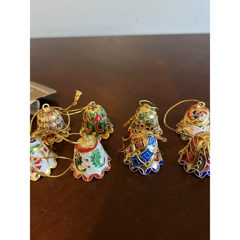 Vintage Dillard's cloisonne ornament bells colectible With Box holiday decoratio